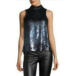 French Connection Ombre Sequin Mock Neck Top Black